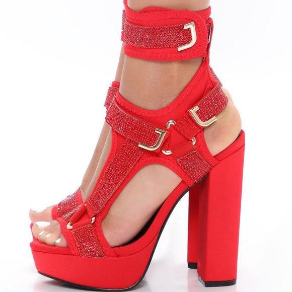 Shoes - Red Open Toe Platform Heel